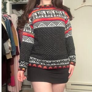 Cute Rainbow Black and White Multicolor Peruvian Alpaca Wool Sweater